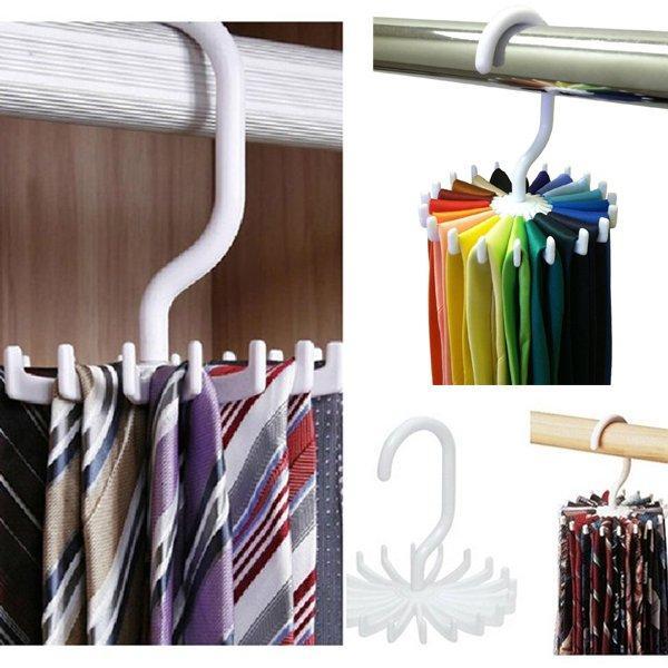 Tie Rack Belt Holders Tie Racks Organizer Hanger Closet 20 Hooks Rotating Men Neck Ties Housekeeping Organization Hangers Racks