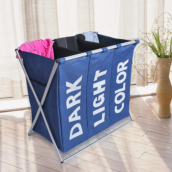 Laundry Basket Three Grid Foldable Removable Dirty Clothes Basket Fashion Oxford Waterproof Bathroom Product Storage Basket Box