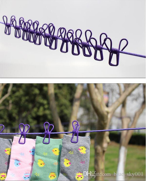 Creative clothes hanger Outdoor Travel Clothesline Hanger Portable Telescopic Plastic Elastic Elothesline rope clip windproof and skidproof