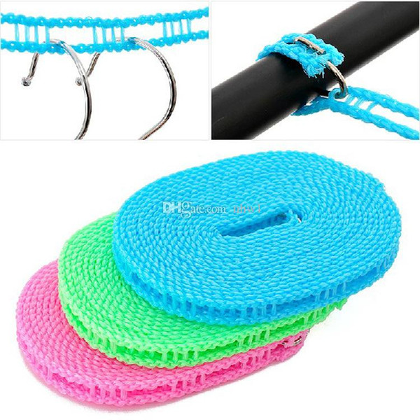 Outdoor Windproof Travel Home Laundry Retractable Clothes Line 3M 5M Washing Line Hangers Color Random Non-slip Handles In Rope