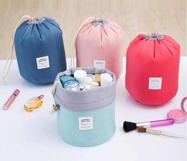 Organizer Bags Barrel Shaped Travel Cosmetic Storage Bag Nylon Drum Washable Cosmetic Makeup Pouch Bag