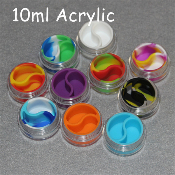 wholesale 3ml 5ml 10ml acrylic wax containers silicone jar dab wax containers , silicone dab jar glass oil containers