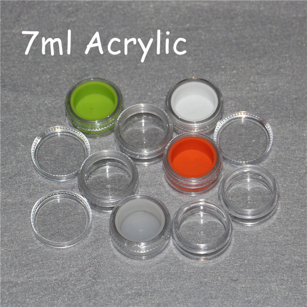 Custom printing plastic container with silicone liner 3ml 5ml 6ml 7ml 10ml acrylic jar for wax dab bho,acrylic clear wax containers