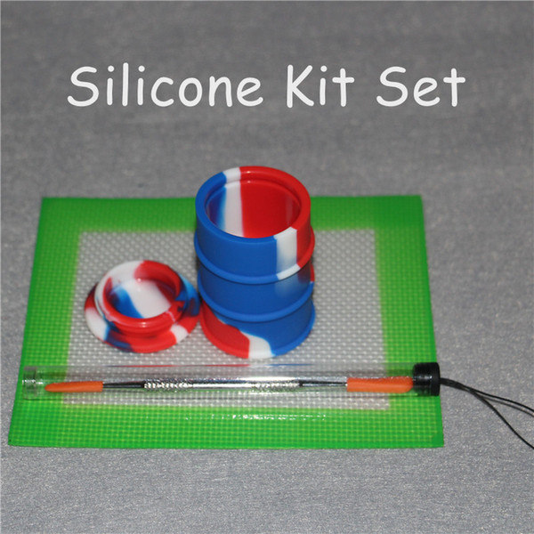 Silicone Oil Wax Dab Slicks Tool Kit with 5.5*4.5 inch Mat Pad oil barrel silicone Jars For Wax Dabbing Set