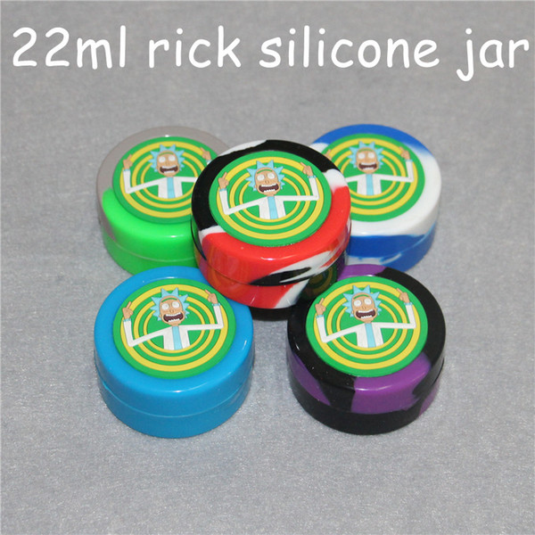 Nonstick wax containers silicone box rick design 22ml silicon container food grade jars dab tool storage jar oil holder for vaporizer vape