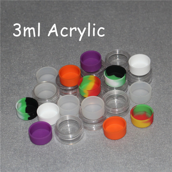 3ml Clear Acrylic Shield Silicone Jars Dab Wax Containers Wax Silicon Jar Container Storage Box Non-stick Dab BHO Oil Jars Vape Holder