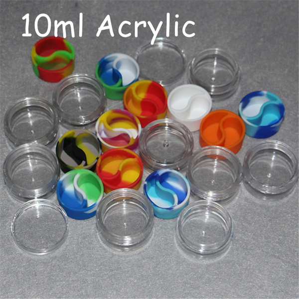 10ml acrylic Silicone Containers With Silicone Clear Acrylic Shield Container Nonstick For Oil Wax Dabs Slick Jars Free Hookah Gel Holder