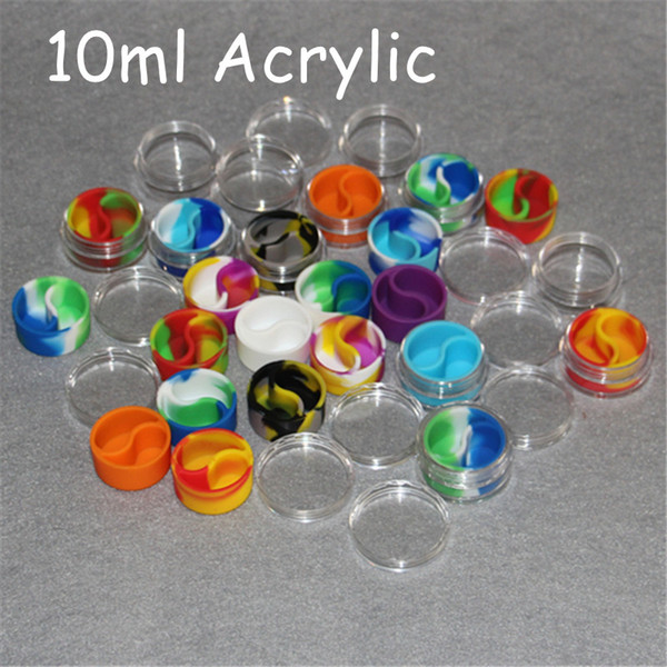 Acrylic silicone wax container silicone jar 10ml wax container for wax dab silicone container mini oil rigs smoking hand pipes