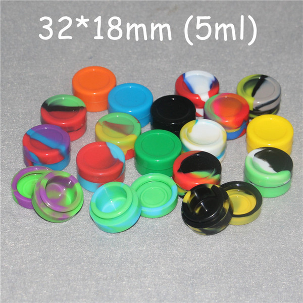 100pcs Reusable 5ml silicone wax box silicone oil container for E-cig atomizer wax silicone jars dab wax container mini oil rigs DHL