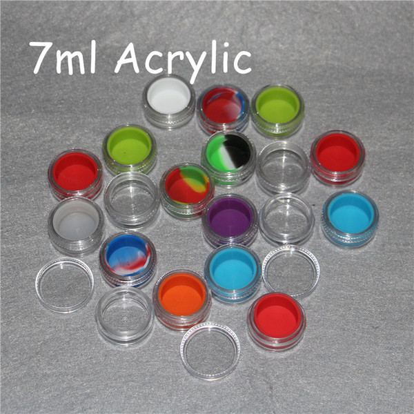 100pcs Acrylic silicon container 5ml 7ml 10ml wax concentrate silicone containers ABS non-stick dab bho oil jars tool storage jar holder vap