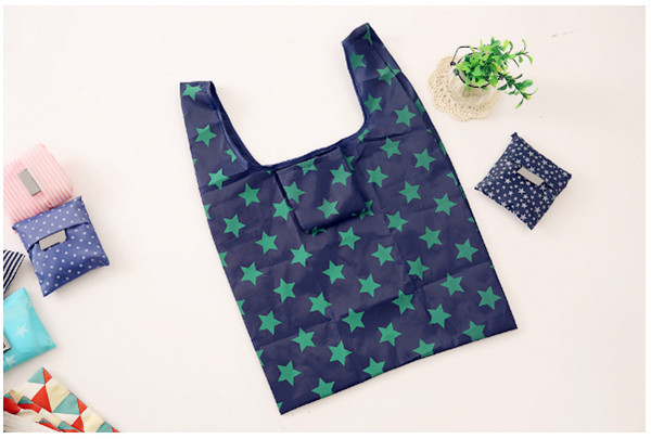 Foldable Reusable Shopping Bags Eco Storage Grocery bags star stripe Dot printed Shopping Tote Handbag 35*55*8