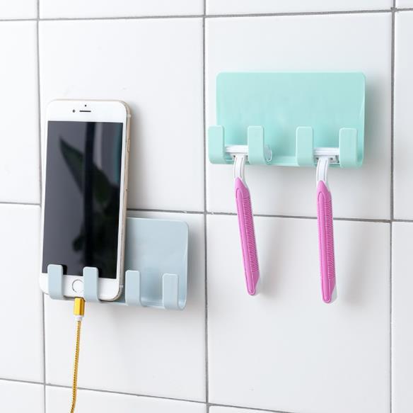 Paste creative mobile phone charging stand Mobile phone iPad charging stand wall without trace 4 hooks storage rack J45