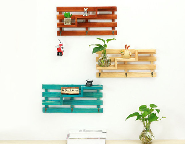 kitchen Storage Holders Creative Potted plants House Wall Decor Wooden Home Products Sundries Multiple layers Wall Decoration 2017 wholesale