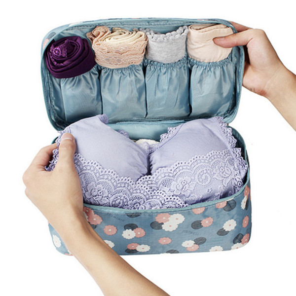 Travel Accessories Women's Blue Flower Storage Bag For Underwear Clothes Lingerie Bra Cloth art Pouch Suitcase Case Home Storage wholesale