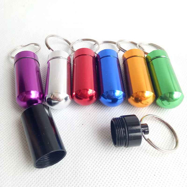 Round Aluminum Waterproof Pill case Box Stash Bottle Holder Jewelry Container Keyring keychain Jar 48mm/52mm 7 colors 3 sizes choose