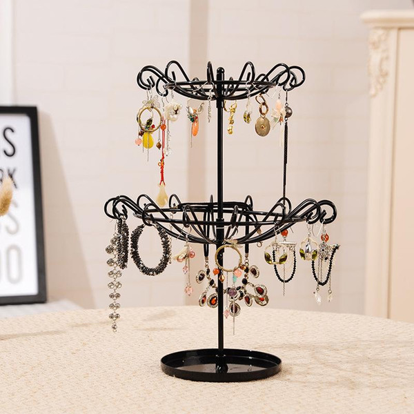 Juelee Rotating Jewelry Display Stand Necklace Bracelet Earrings Double Layer Hanger Holder Organizer Rack