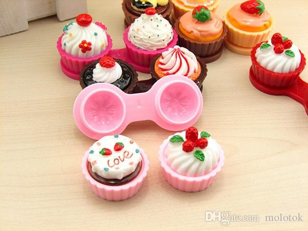 1PCS Cartoon Cute Cream Cake Glasses Double Contact Lenses Box Contact Lens Case For Eyes Care Kit Holder Container Gift 6 color