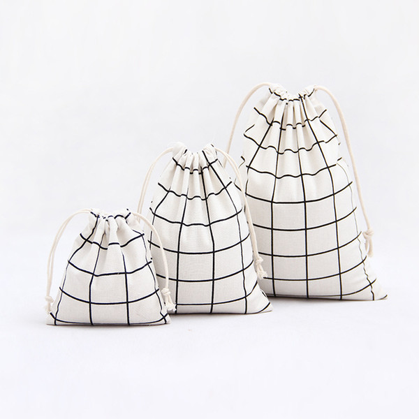 Lattice Cotton Linen Storage Bag Drawstring Gifts Tea Candy Packing Bag 3pcs/lot Sack Bags Christmas Gift Bag