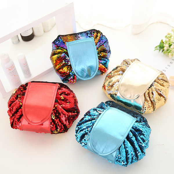 4 Colors Fashion Sequin Lazy Cosmetic Bag Mermaid Sequin Makeup Cosmetic Bag Glitter Sequins Storage Bags