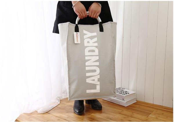 Hot Sale College Laundry Basket Storage Bags with Alloy Handles Folded Laundry Hamper Handbags 2 Colors