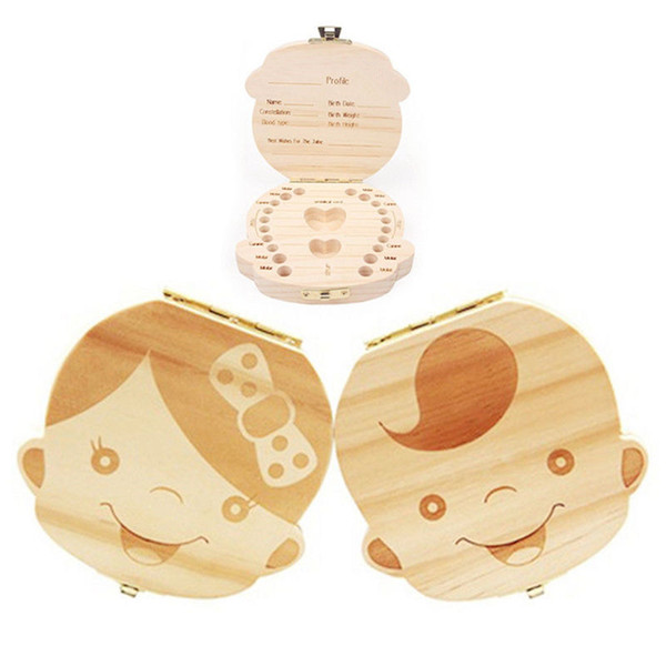 1pcs Spanish English Russian wood baby kids tooth box organizer storage box baby milk Teeth Collect gift Save Cord Lanugo Case