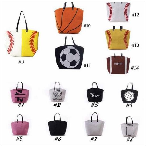 13 Styles Canvas Bag Baseball Tote Sports Bags Casual Softball Bag Football Soccer Basketball softball Cotton Canvas Tote Bag 20pcs