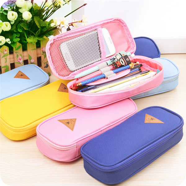 Korean Style Candy Color Brief Canvas Pencil Case Multifunction Stationery Storage Organizer Bag School Supply