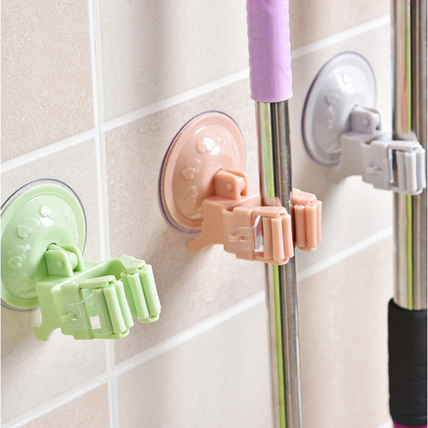 1PC Sucker Type Mops Holder Rack with Suctions Hanger Home Kitchen Storage Broom Organizer Wall Mounted Bathroom Accessories