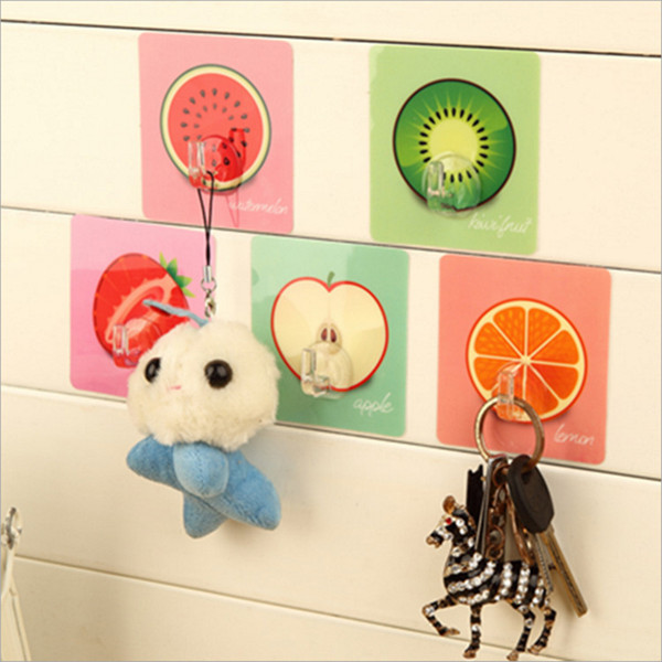 1Pcs Fruit pattern Wall Hooks Wall Decor Racks Sticky Hooks Wall Organizer Kitchen Bathroom Hanging Clothing Key Bag and Towel