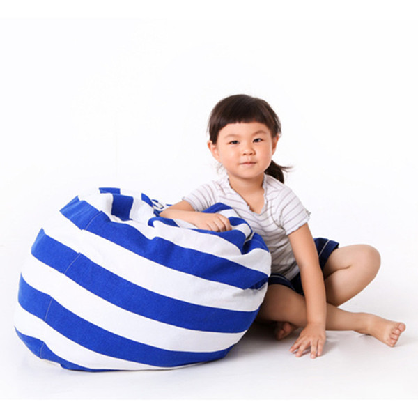 Creative Striped Stuffed Animal Storage Bean Bag Chair Canvas Kids Plush Toy Clothes Quilts Organizer Home Organization