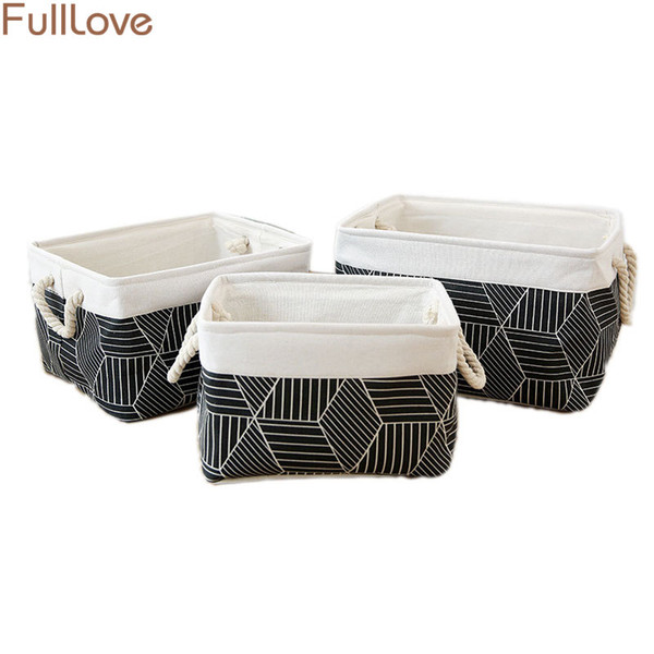 3PCS/Set Black Geometric Storage Basket for Toys Fabric Basket for Storage Sundries Books Container Clothes Organizer