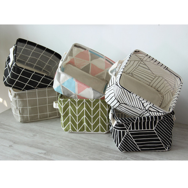 2PCS/Set Makeup Organizer Canvas Office Holder Plaid Geometric Print Jewelry Cosmetic Box Case Desk Storage Boxes Bins