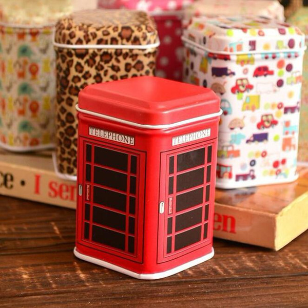 Mini Tin Storage Box Small Accessory Organizer Rectangle Telephone Booth Cartoon Bunny Flower Fine Printings Portable