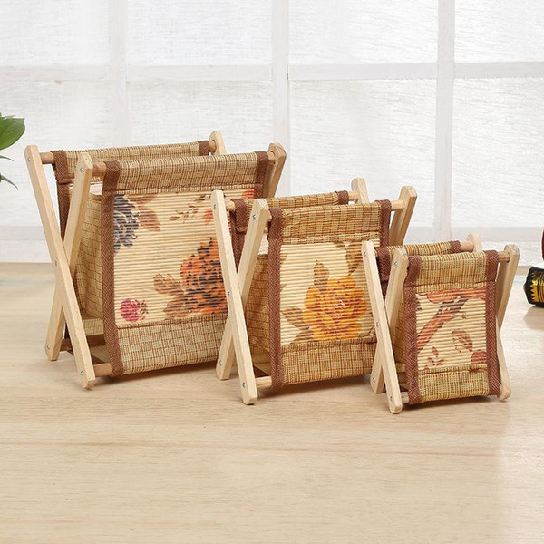 Wooden and Bamboo Material Storage Basket Foldable Japanese Style Organizer