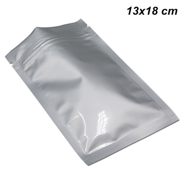 Silver 13x18 cm Zip Lock Self Sealable Pure Mylar Foil Bags for Snack Candy Aluminum Foil Zip Lock Zipper Storage Packaging Pouch with Notch