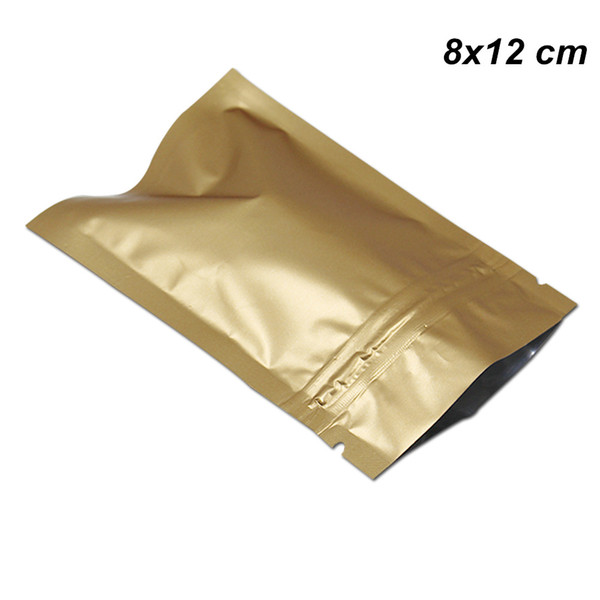 8x12cm 200Pcs Gold Mylar Zip Lock Matte Food Valve Packaging Bags for Dehydrated Food Beans Aluminum Foil Zipper Packing Pouch for Seed Nuts