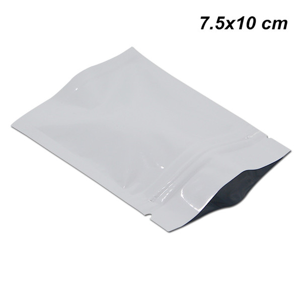 Glossy White 7.5x10 cm Mylar Bags with Zipper Tear Notches Resealable Aluminum Foil Pouch for Food Grade Storage Foil Flat Baggies for Herbs