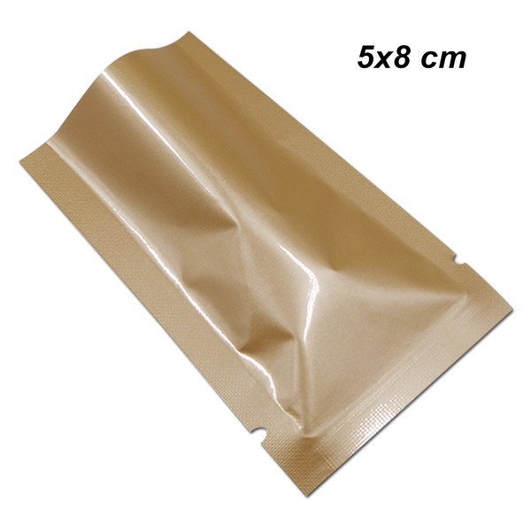 5x8 cm 500pcs Lot Glossy Orange Open Top Aluminum Foil Heat Sealed Pouches for Tea Candy Snack Mylar Foil Heat Seal Vacuum Food Storage Bags