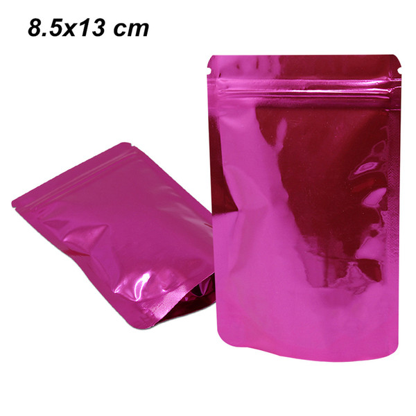 8.5x13 cm Pink Stand Up Aluminum Snack Coffee Tea Powder Storage Bags Resealable Mylar Foil Self Sealing Dry Food Packing Pouch with Notches