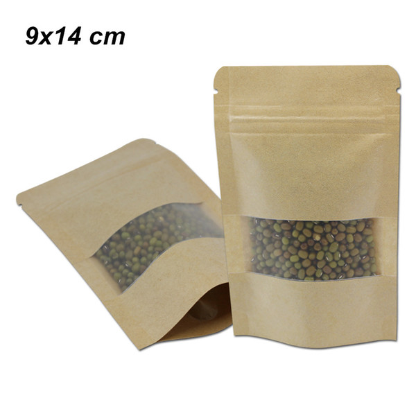 9x14 cm 50 Pcs Lot Matte Kraft Paper Zip Lock Doypack Packaging Pack Bag with Clear Window Reclosable Packing Pouches Stand Up Zip Lock Bags