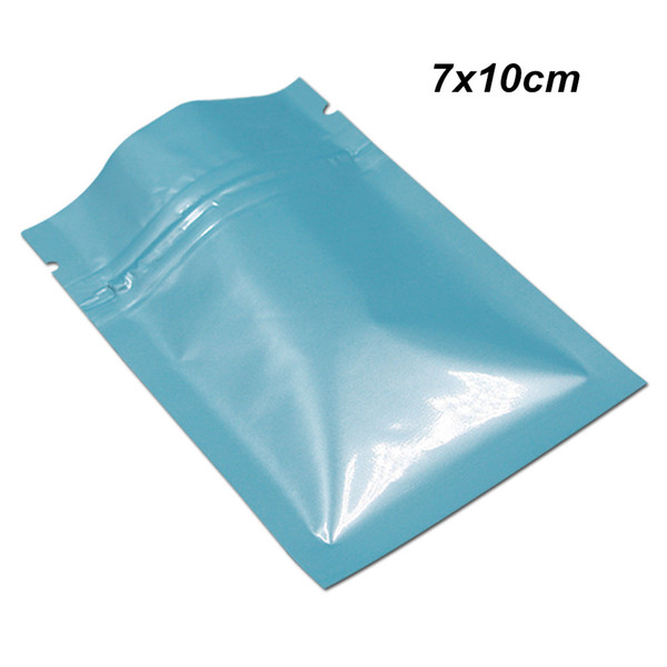 7x10 cm 200 Pcs Lot Sample Blue Glossy Aluminum Foil Zip Lock Food Grade Mylar Packing Bags Self Sealing Foil Packing Pouches for Coffee Tea