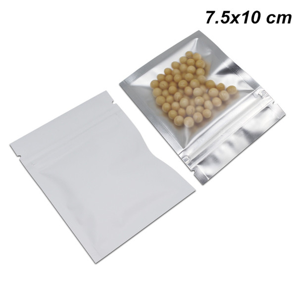 7.5x10 cm Clear / White Aluminum Foil Resealable Food Smell Leak Proof Packing Bags Foil Mylar Reusable Grocery Bags Zip Lock Plastic Pouch