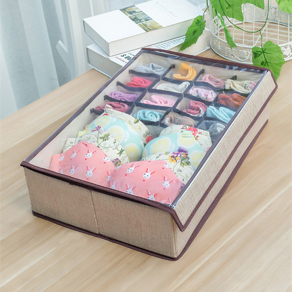 17 Grid Underwear Sock Storage Box with Transparent Lid Home Bedroom Linen Storage Boxes for Scarfs Socks Foldable Bra Finishing Box Closet