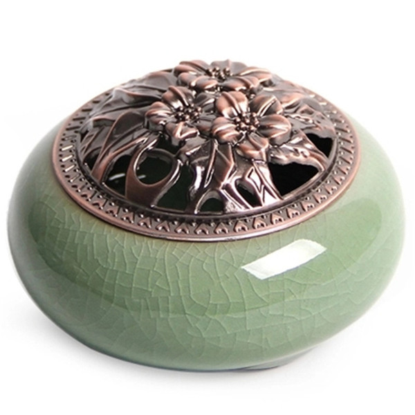 Celadon Incense Burner Ceramic Buddha Handmade Antique Copper Incense Sandalwood Incense Back Cover Ceramic Aromatherapy Furnace