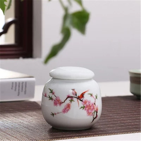 Mini Ceramic Storage Boxes with Cover Salt Tea Food Containers Home Kitchen Supplies White Flower Pattern Bottle Boxes with Lids