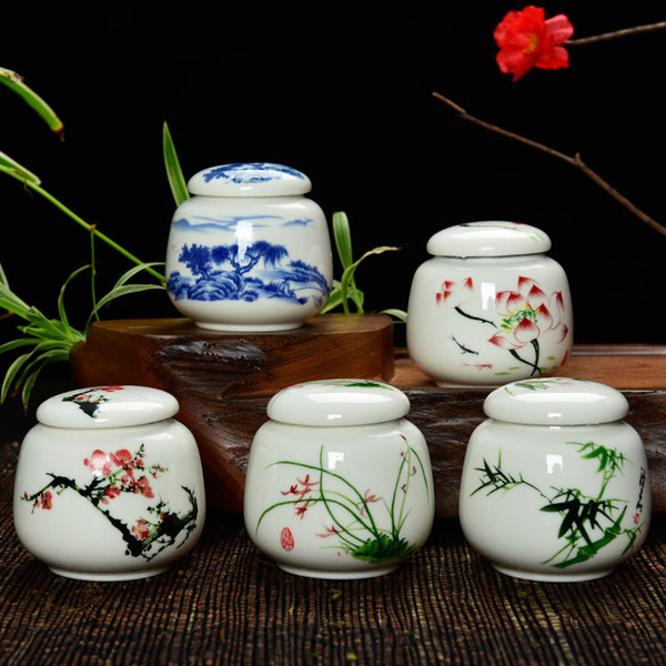 Plum Blossom Pattern Porcelain Tea Box Kitchen Spice Jar Food Container Sugar Bottles Traditional Style Mini Storage Boxes