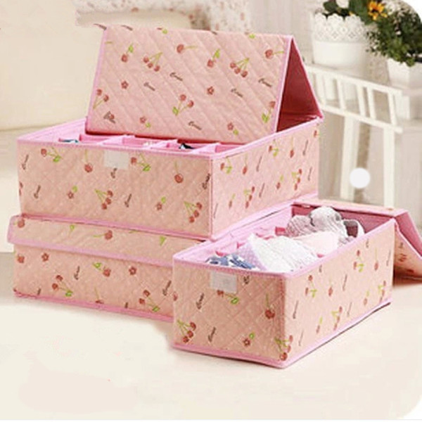 Cherry Underwear Stocking Storage Box Hard Cover Thickening Zakka Finishing Boxes Originality 3 pcs/set Clothes Closet Organizer Storage Lid