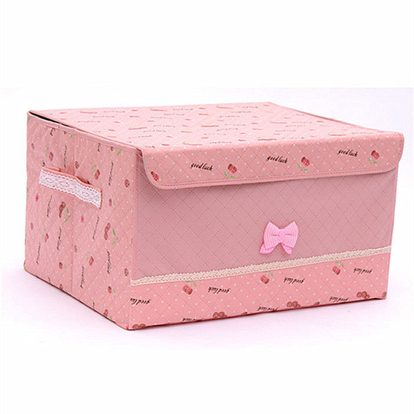 Cute Cherry Storage Boxes Clothes Packing Box Large Underwear Finishing Box With Lid Waterproof Folding Cosmetics Receiving Kutu Socks Case