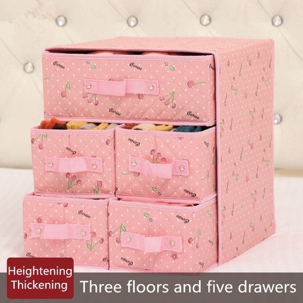 Lovely Underwear Storage Box Fabric 3 Floors 5 Drawers Storage Boxes Socks Bra Finishing Boxes 34x31x37cm Closet Organizer Cajas Suitcase