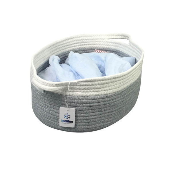 ICEBLUE Grey Color Cotton Rope Storage Baskets With Handles Soft Durable Toy Storage Nursery Bins Home Decor (L)